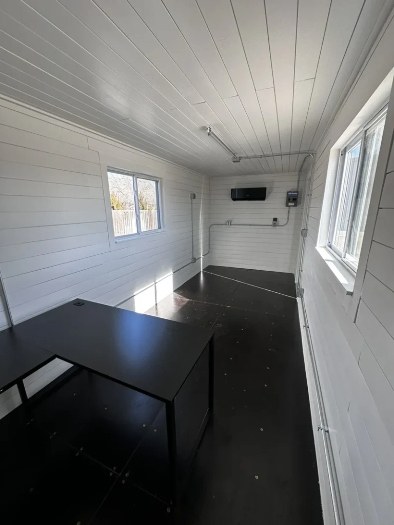 20ft Shipping Container Office – Slate Gray Shiplap, 120V Mini Split - Image 4