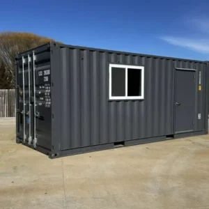 20ft Shipping Container Office – Slate Gray Shiplap, 120V Mini Split