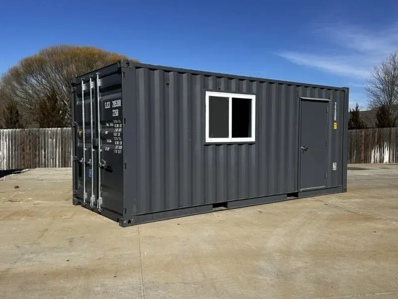 20ft Shipping Container Office – Slate Gray Shiplap, 120V Mini Split