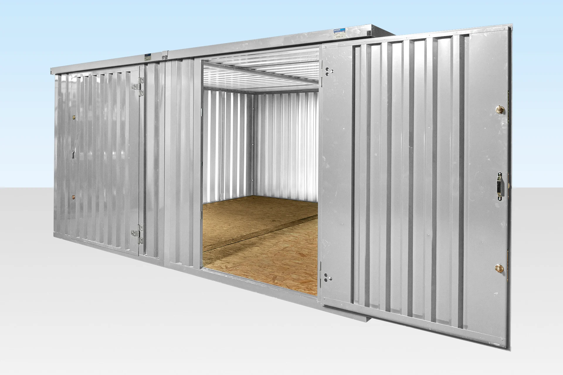 2 x 4m Flat Pack Storage Containers – Linked Side-by-Side (Galvanized)