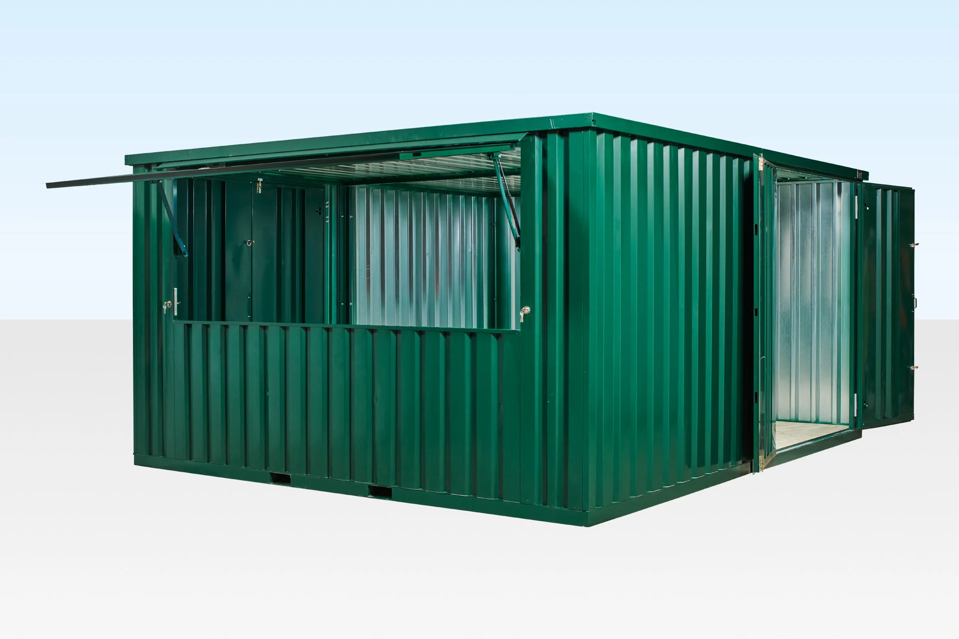 4m Side-Linked Flat Pack Kiosk Store Bundle - RAL6005